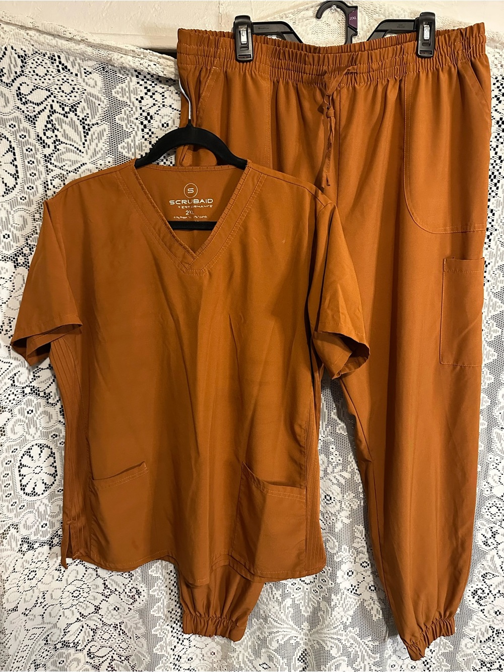 Women's Rust Track Pants & Scrub Top Set